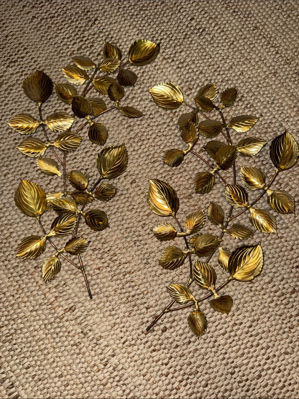 Vintage MCM brass Art Deco Leaves Wall Hanging Gold in Color 16” Home Interior